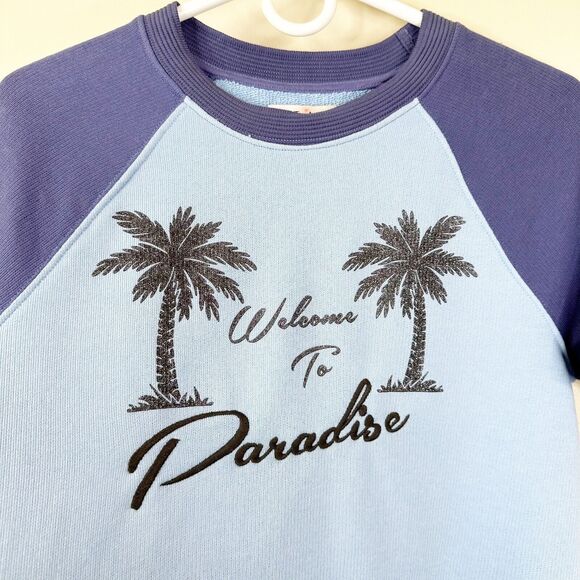 Zoe Karssen XS Oversized Two Tone Welcome To Paradise Short Sleeve Sweatshirt - Picture 6 of 9